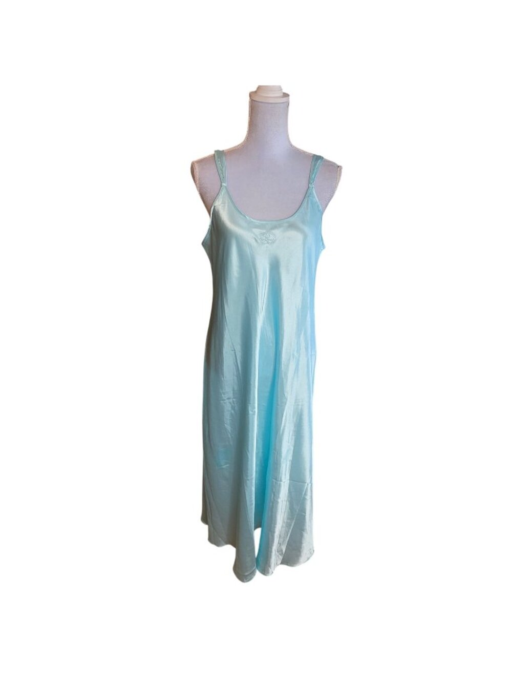 Oscar de la Renta Pink Label Blue Satin Slip Nightgown Y2K Coquette Fairycore XL
